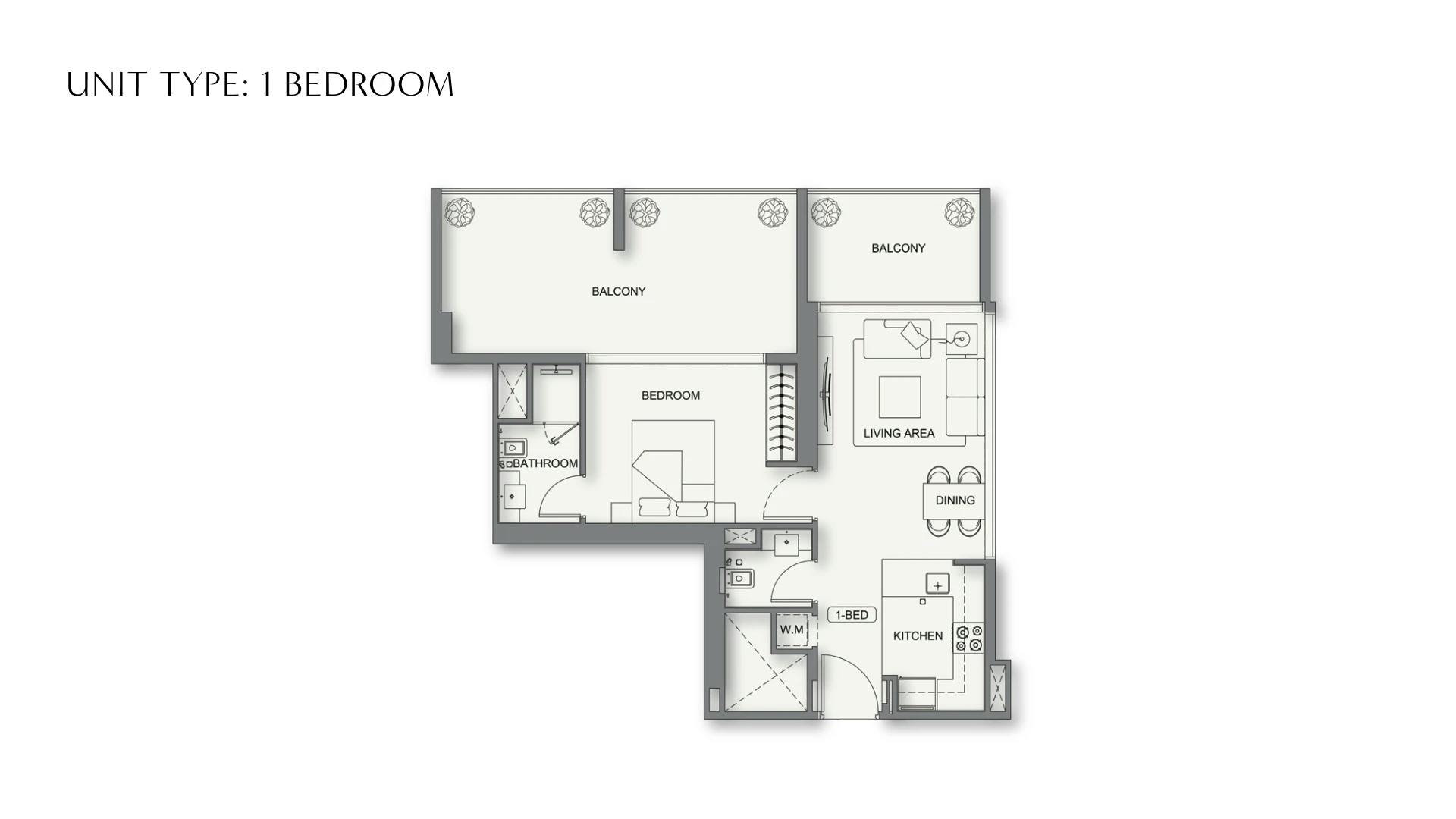 One bedroom illustrative floor plan