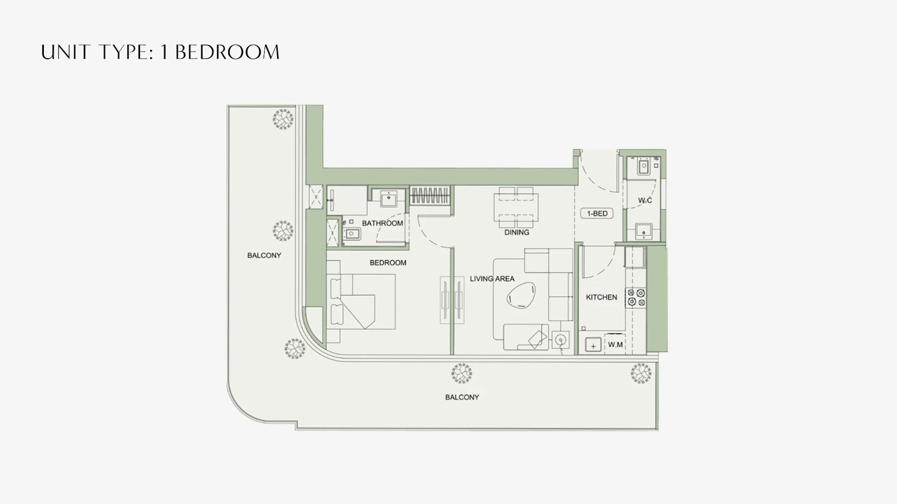 One bedroom illustrative floor plan